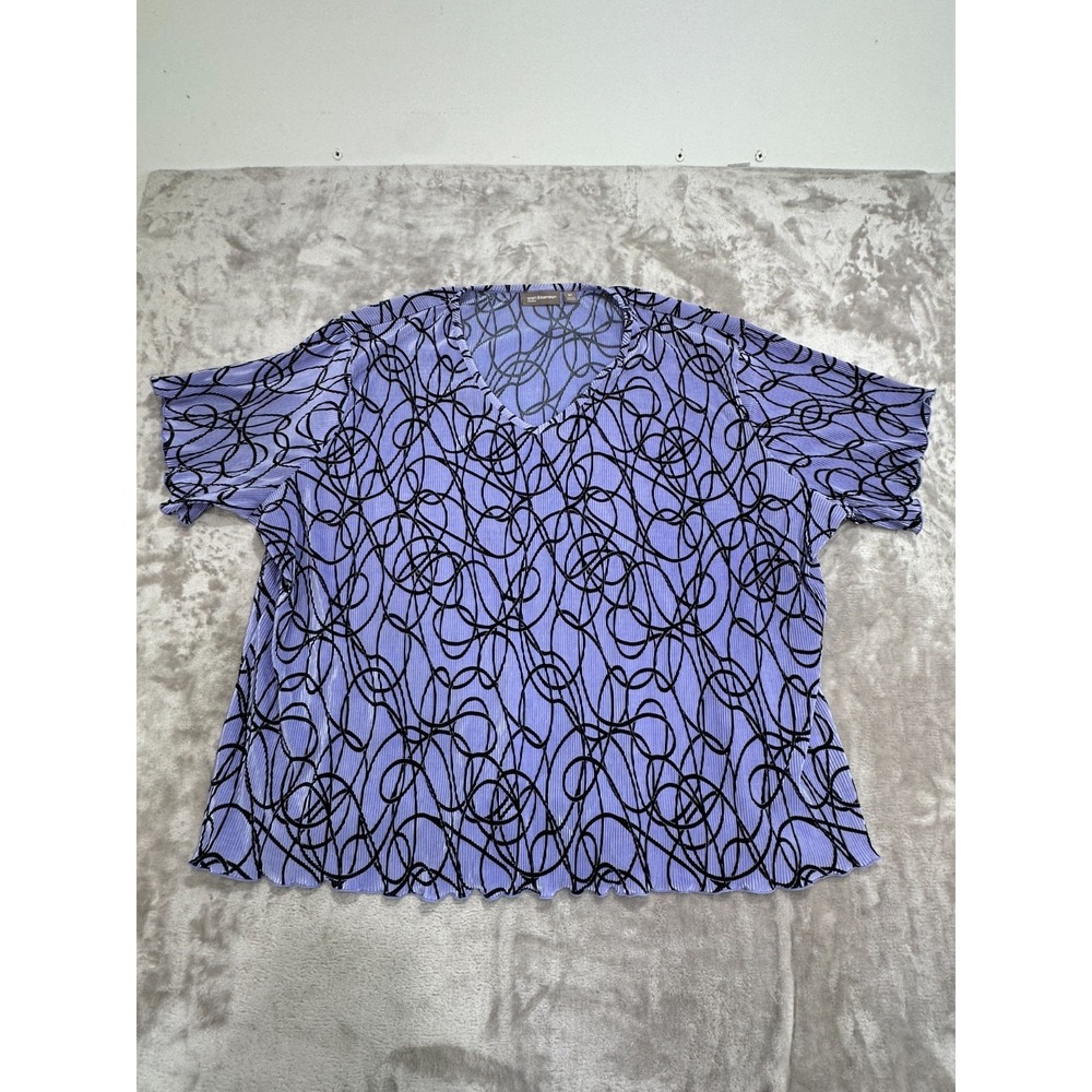 Croft And Barrow Blouse Womens Size 3X Purple Black Short Sleeve Flowy EUC
